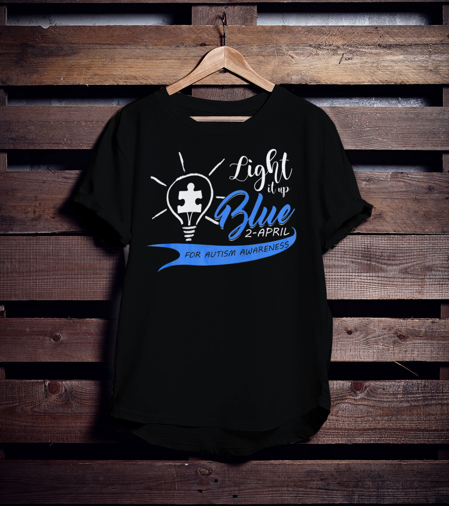 Light It Up Blue 2-April For Autism Awareness Puzzle Bulb T-Shirt
