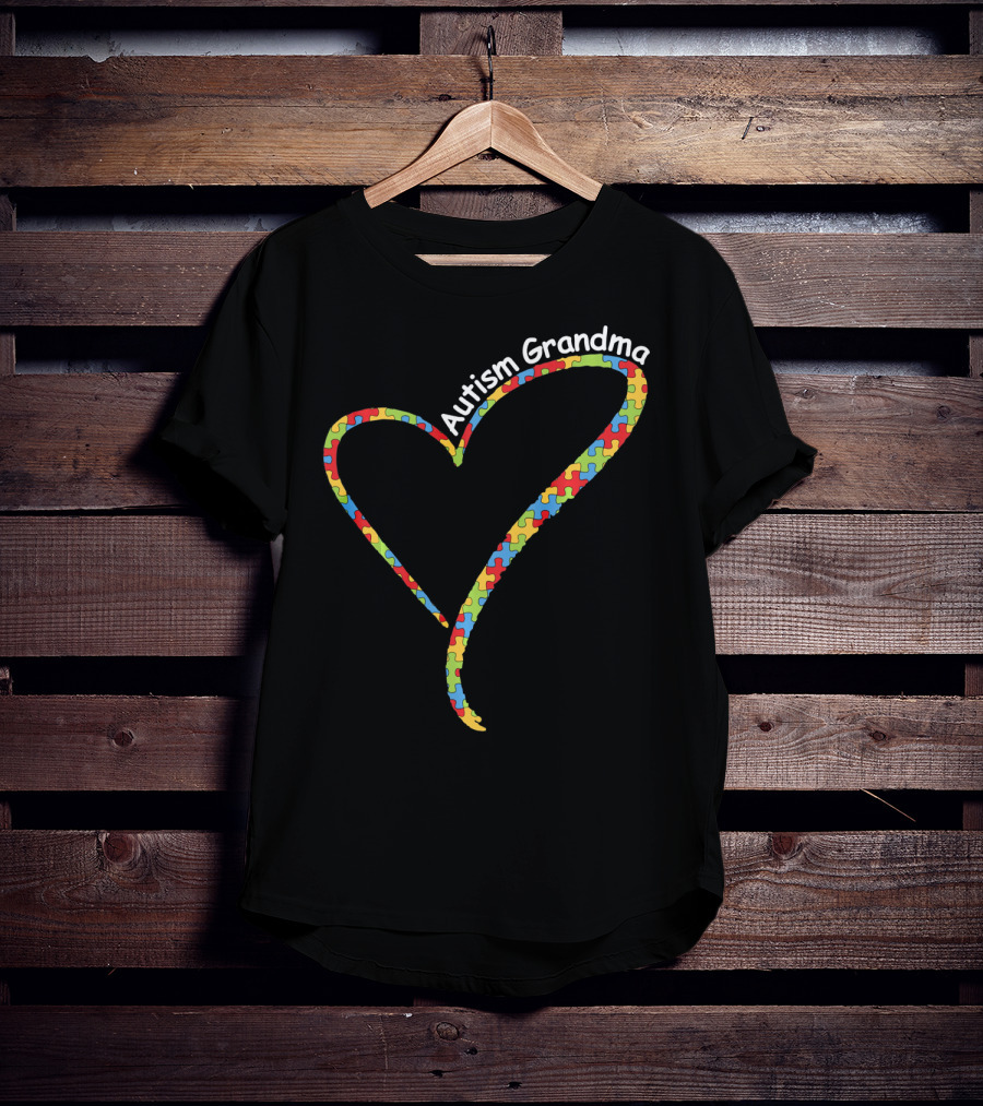 Autism Grandma Heart Puzzle Autism Awareness T-Shirt