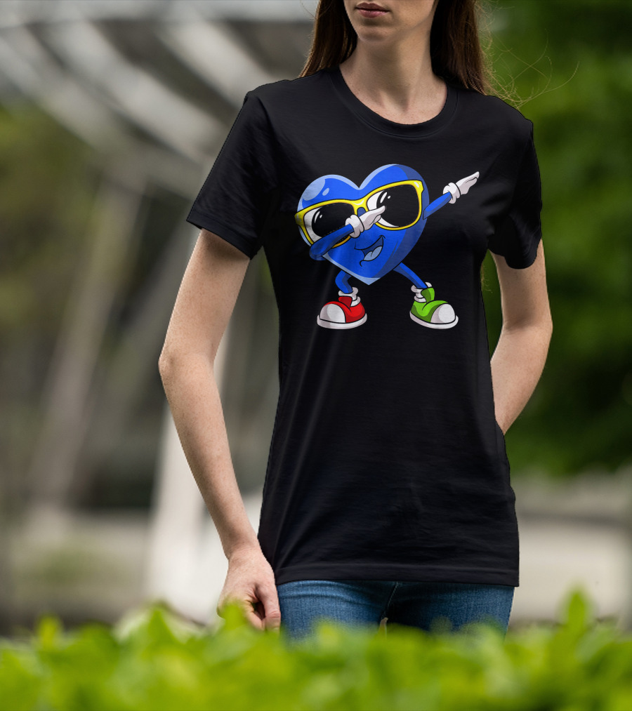 Autism Awareness Dabbing Heart Blue Love Sunglasses Red Green Shoes T-Shirt