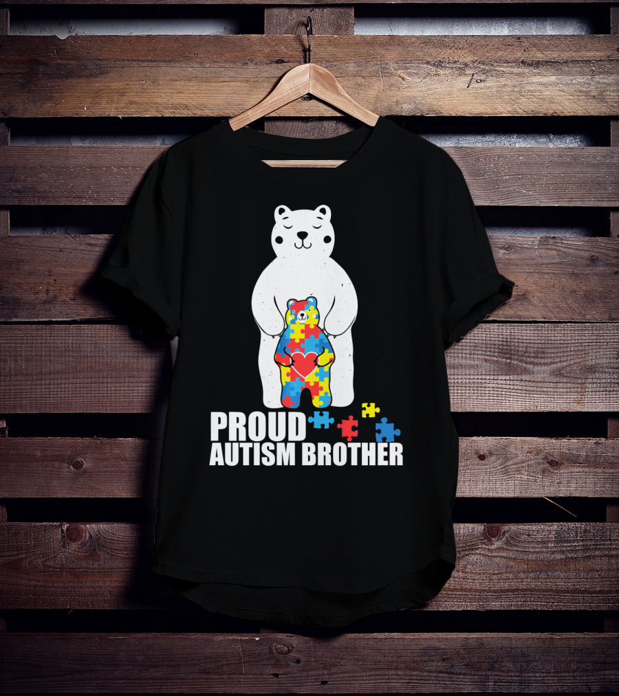 Proud Autism Brother Puzzle Bear Heart T-Shirt