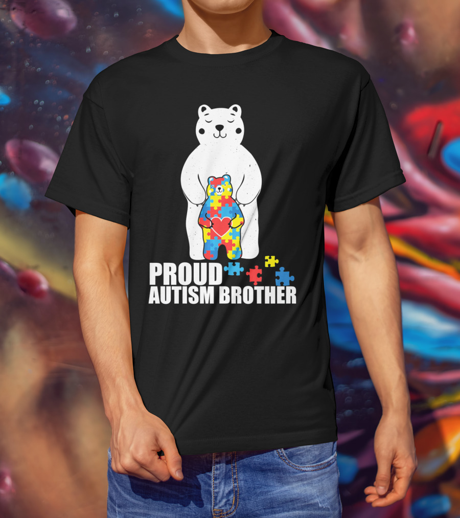 Proud Autism Brother Puzzle Bear Heart T-Shirt