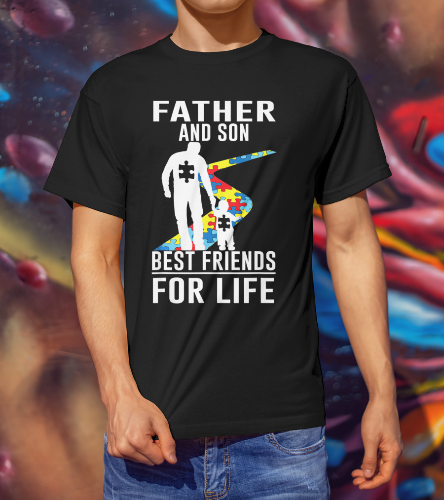 Father And Son Best Friends For Life Puzzle Piece Autism Awareness T-Shirt
