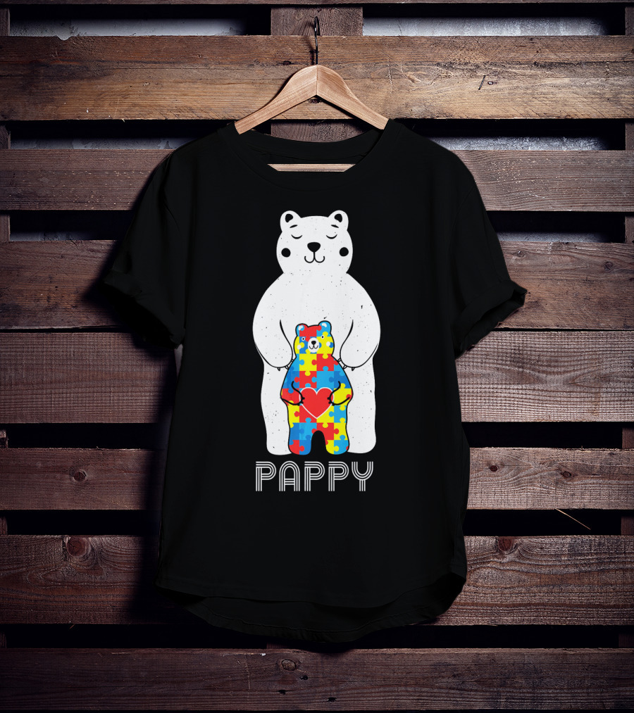 Pappy Bear Autism Awareness Love Puzzle Heart T-Shirt