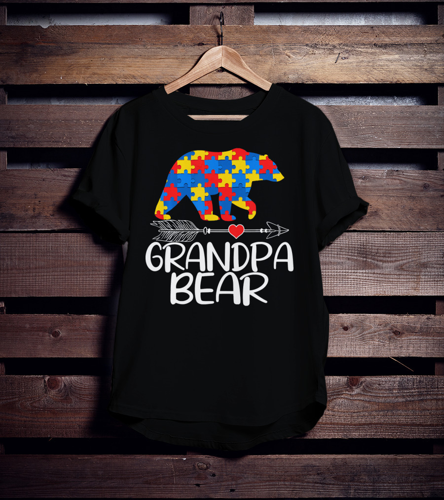 Grandpa Bear Autism Awareness Puzzle T-Shirt