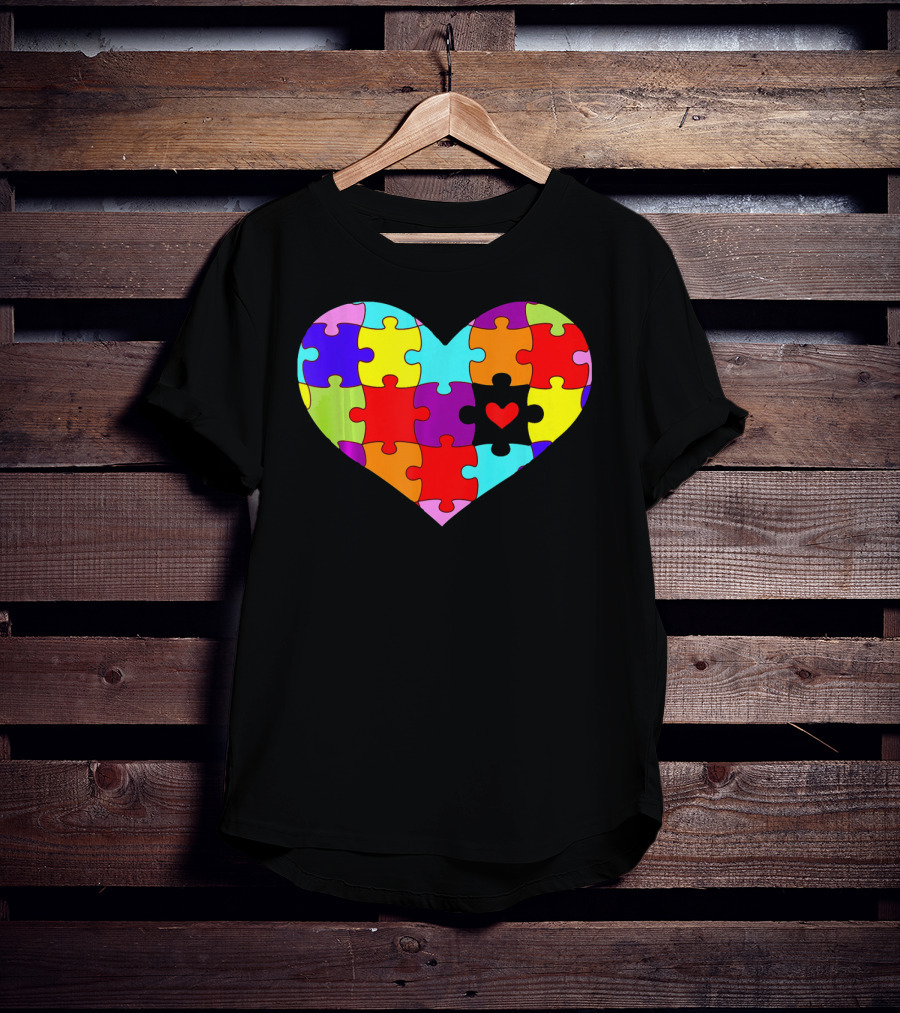Autism Awareness Heart Puzzle Pieces Colorful T-Shirt
