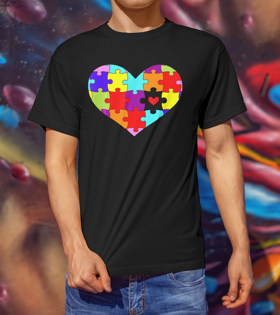 Autism Awareness Heart Puzzle Pieces Colorful T-Shirt