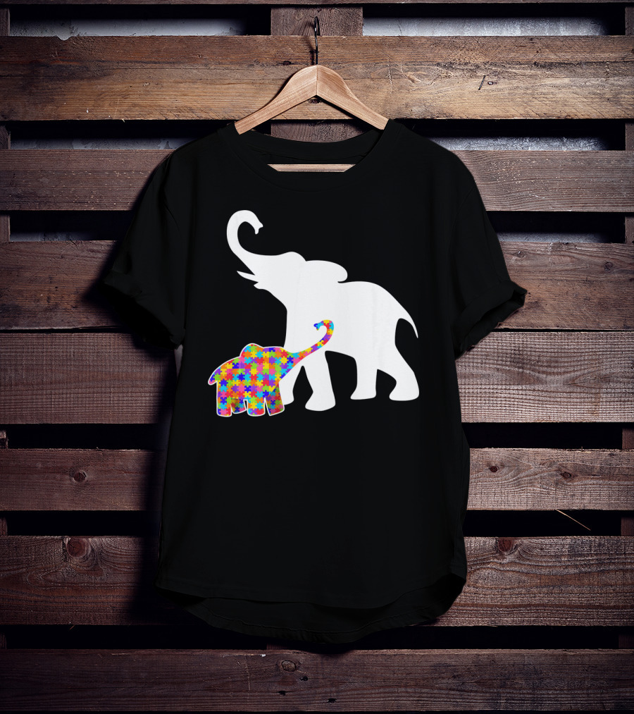 Elephant Autism Awareness Puzzle Pattern Support T-Shirt