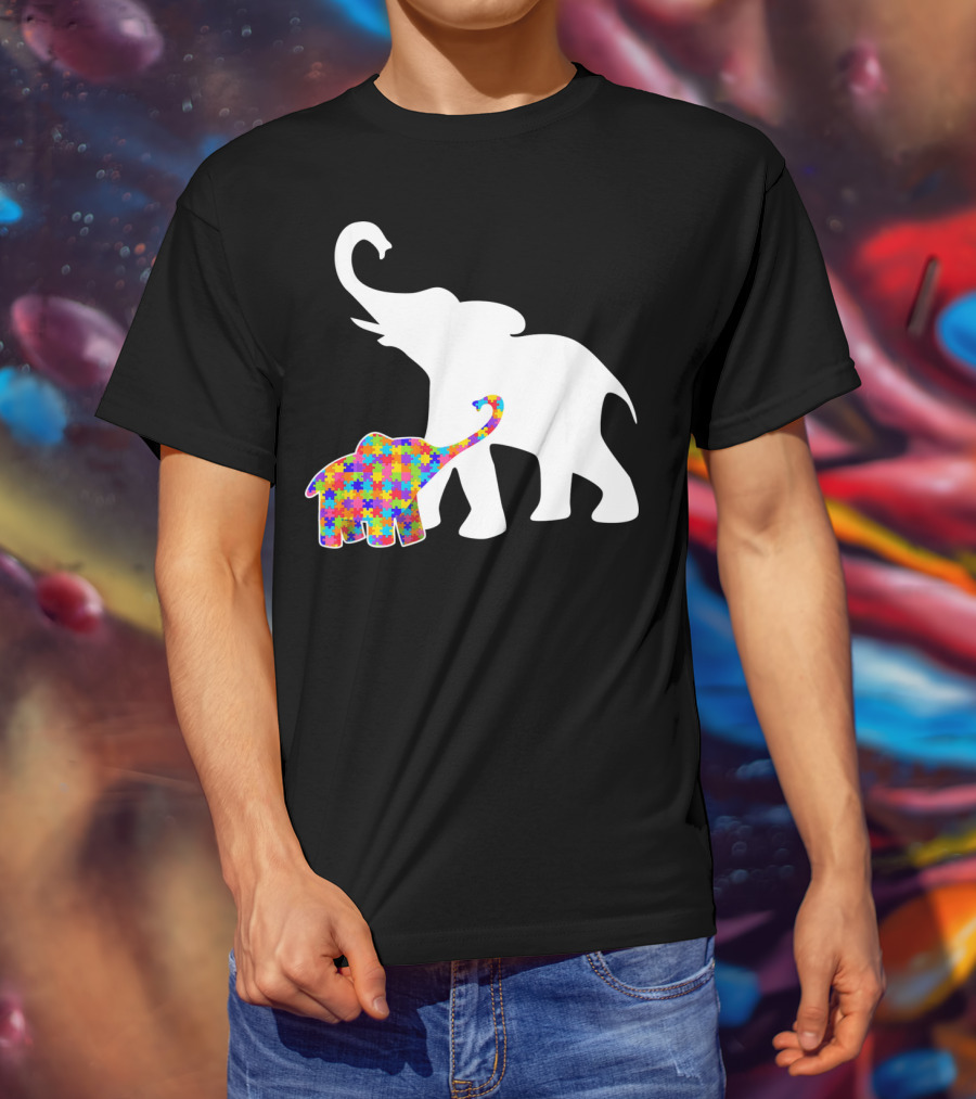 Elephant Autism Awareness Puzzle Pattern Support T-Shirt
