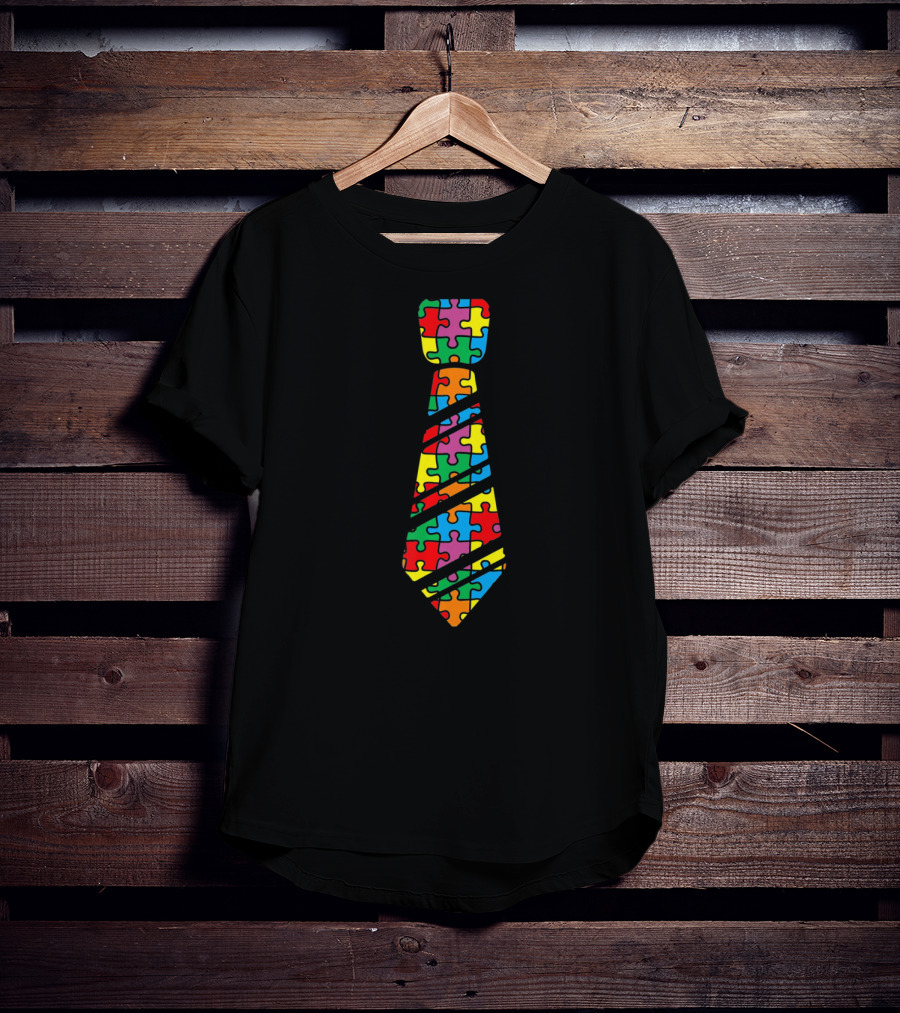 Funny Autism Awareness Puzzle Neck Tie Iconic Colorful T-Shirt
