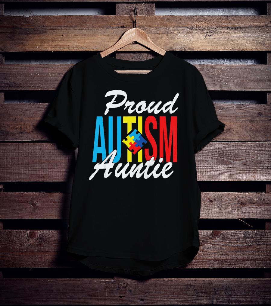 Proud Autism Auntie Puzzle Piece Awareness Support T-Shirt