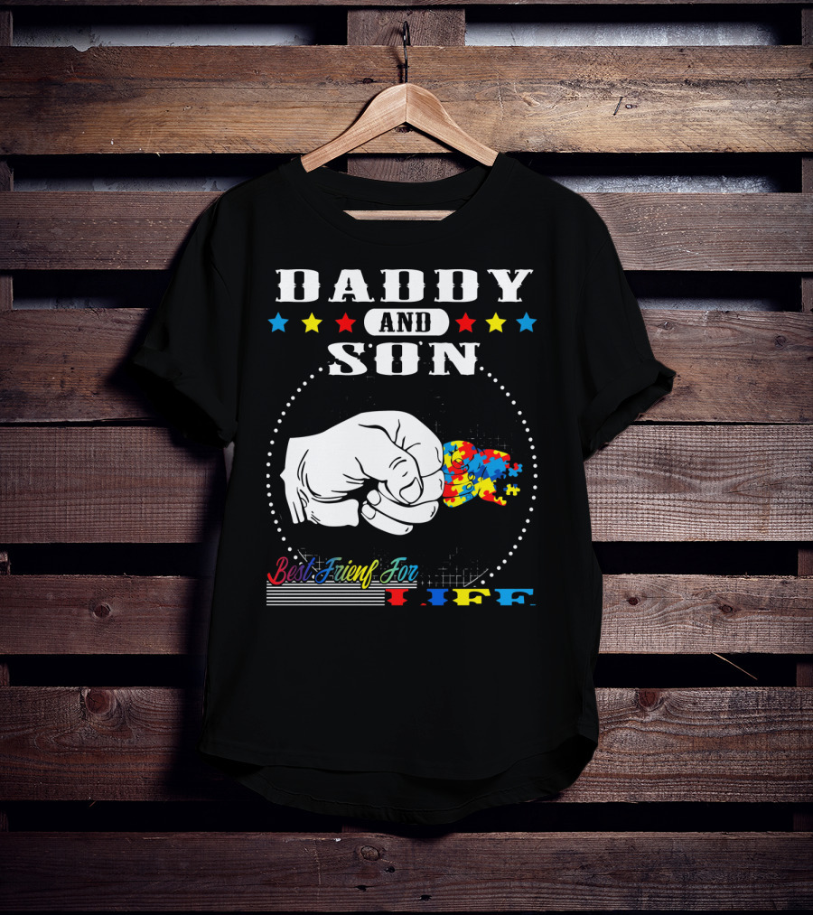 Daddy And Son Best Friends For Life Autism Awareness Puzzle Fist Bump T-Shirt