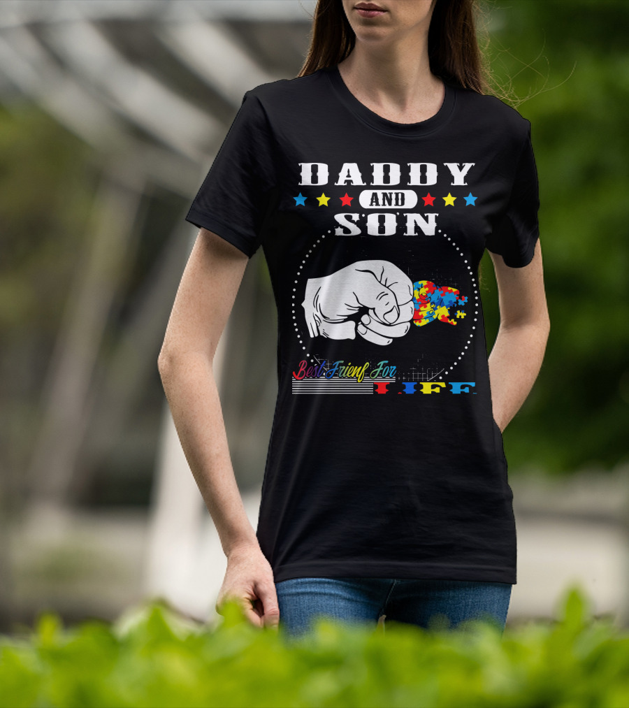 Daddy And Son Best Friends For Life Autism Awareness Puzzle Fist Bump T-Shirt