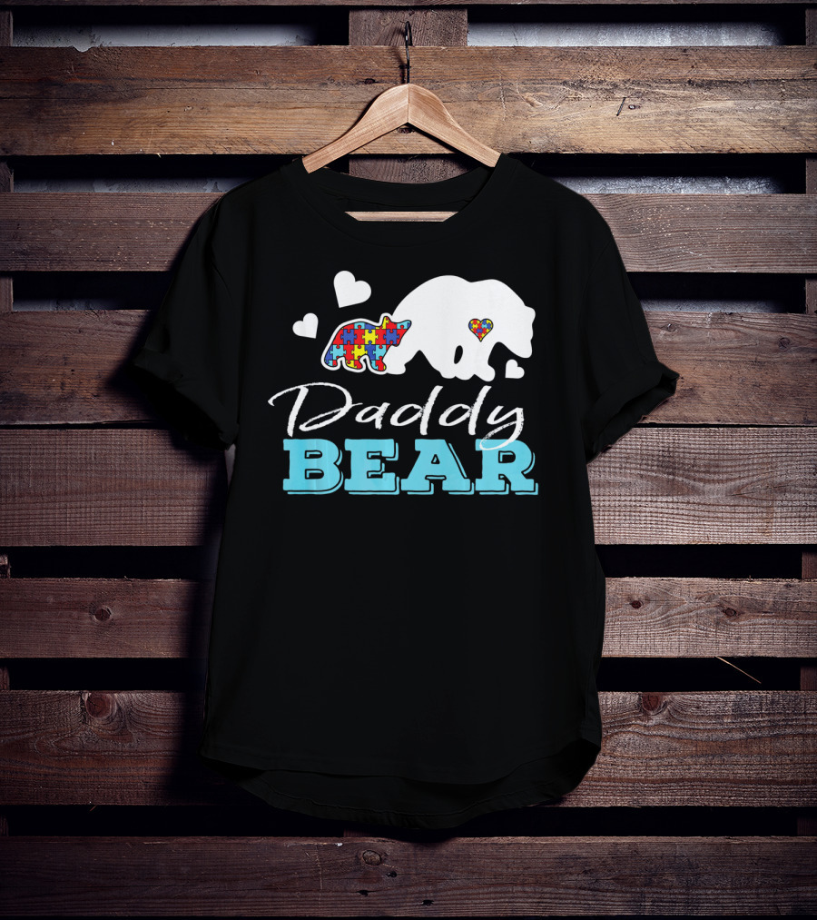 Daddy Bear Puzzle Heart Autism Awareness T-Shirt