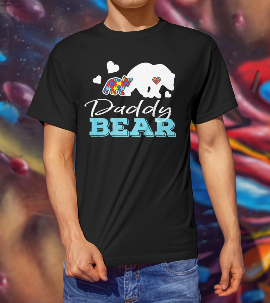 Daddy Bear Puzzle Heart Autism Awareness T-Shirt