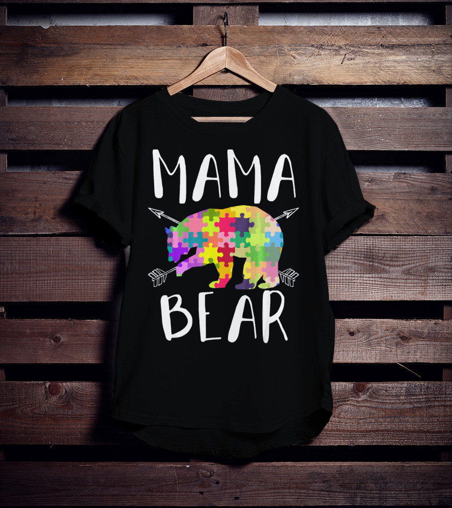 Mama Bear Autism Mom Awareness Puzzle Piece Arrows T-Shirt