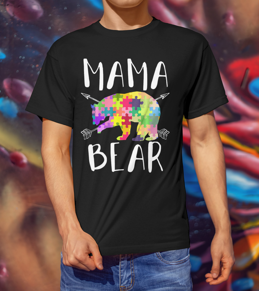 Mama Bear Autism Mom Awareness Puzzle Piece Arrows T-Shirt