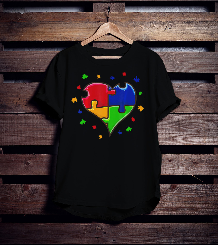 Autism Awareness Month Love Heart Puzzle Pieces T-Shirt