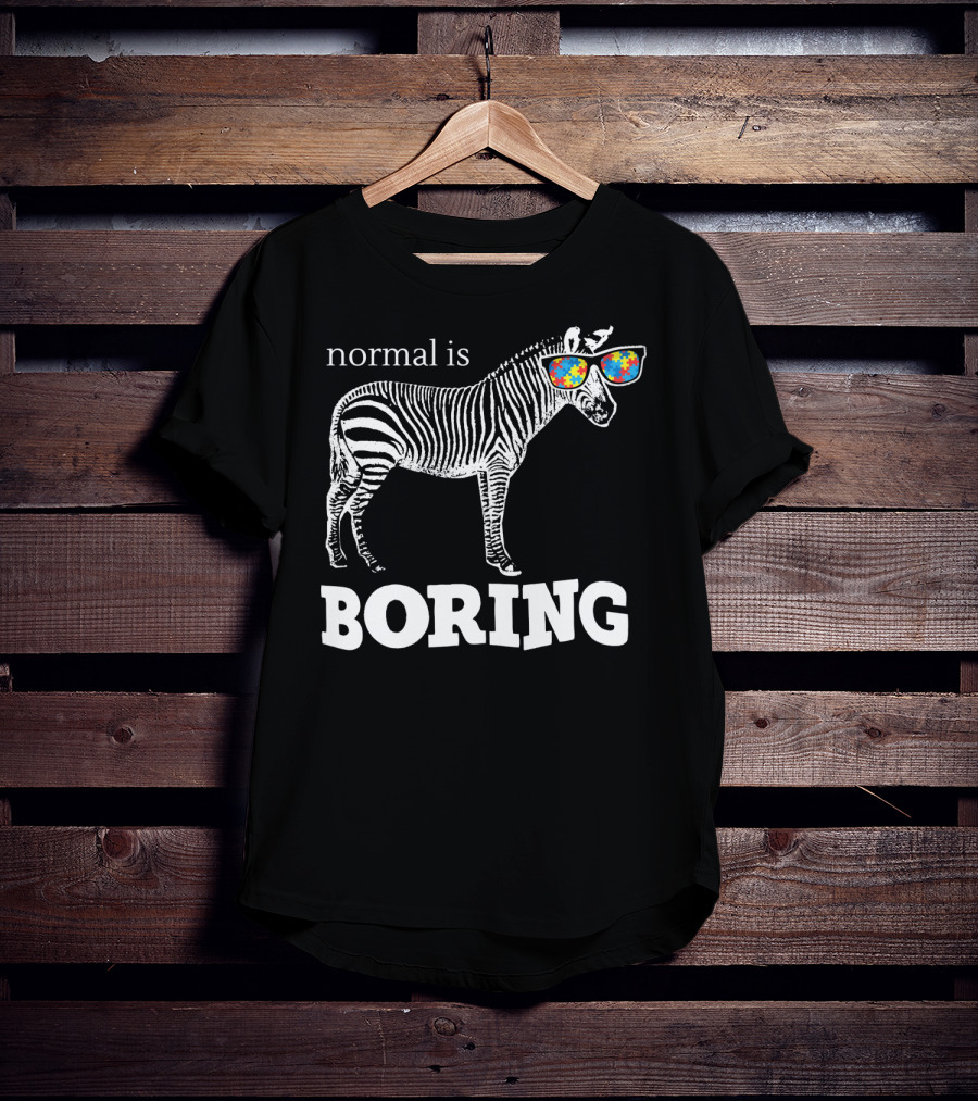 Normal Is Boring Zebra With Puzzle Piece Sunglasses Autism Awareness T-Shirt
