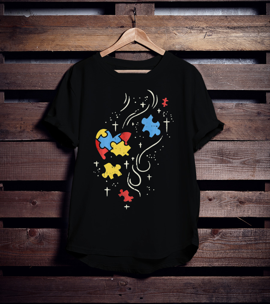 Autism Awareness Puzzle Ribbon Heart Crosses T-Shirt
