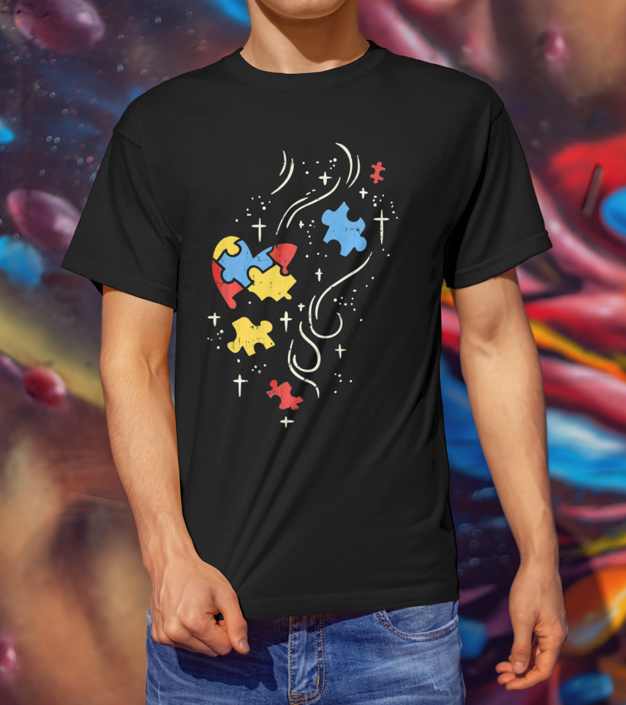 Autism Awareness Puzzle Ribbon Heart Crosses T-Shirt