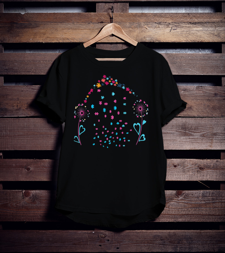 Dandelion Flower Puzzle Pieces Autism Heart T-Shirt
