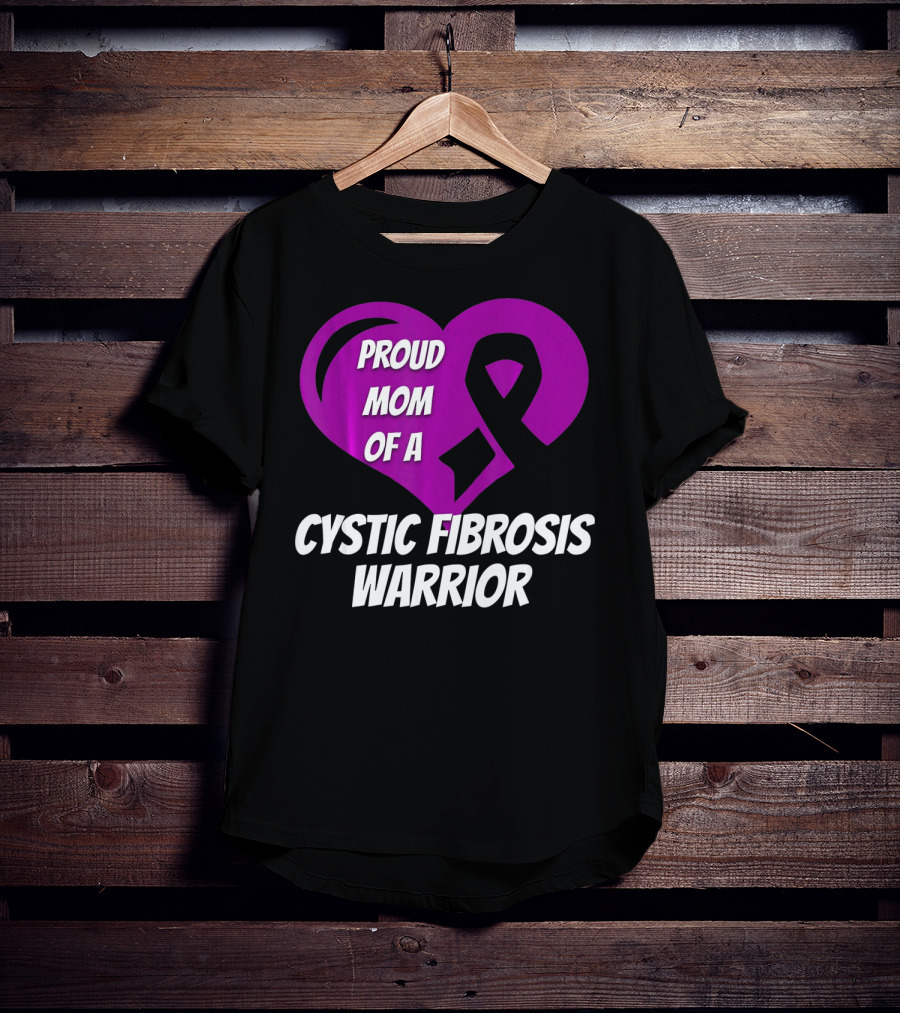 Proud Mom Of A Cystic Fibrosis Warrior Purple Ribbon Heart T-Shirt