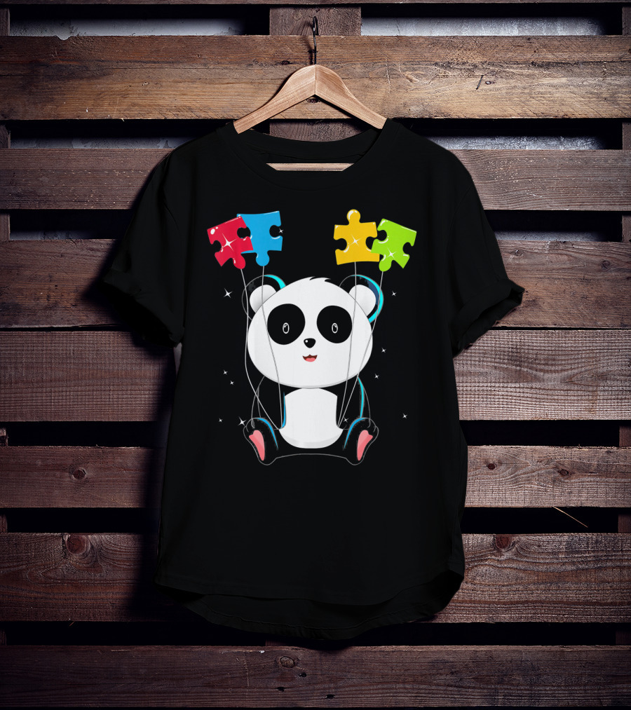 Autism Awareness Cute Panda With Colorful Puzzle Balloons T-Shirt