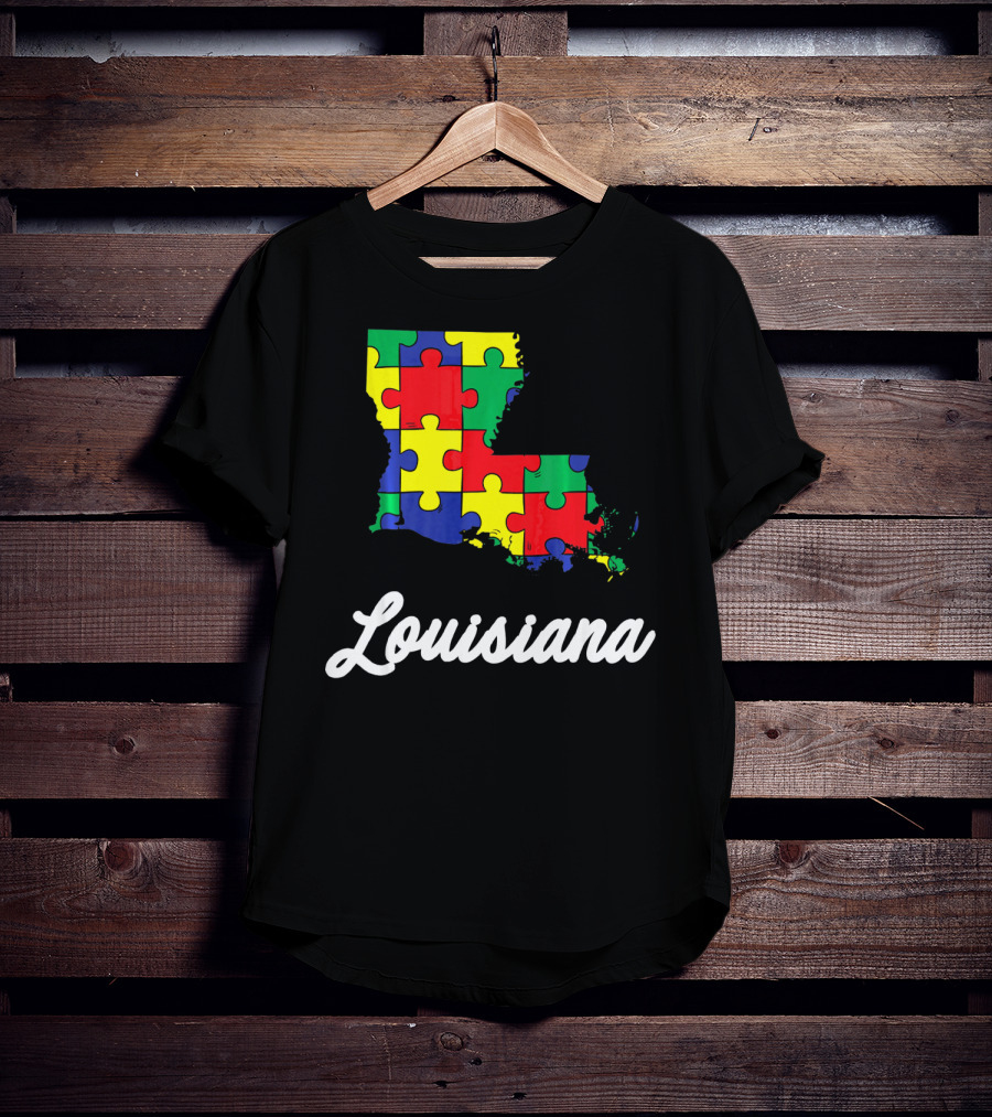 Autism Awareness Puzzle Map Louisiana T-Shirt