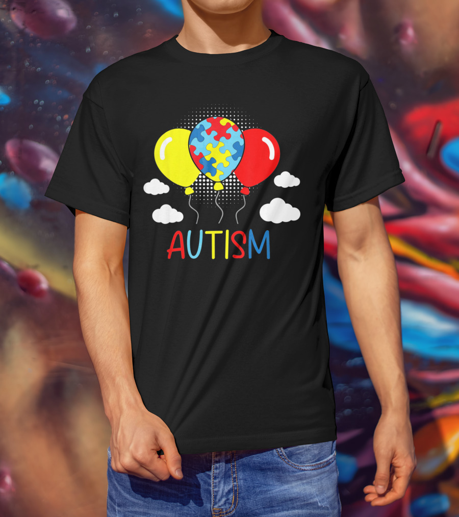 Autism Awareness Balloons Puzzle Clouds T-Shirt