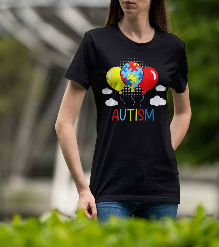 Autism Awareness Balloons Puzzle Clouds T-Shirt