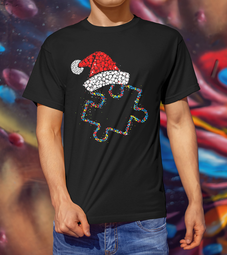 Puzzle Santa Merry Christmas Autism Awareness T-Shirt