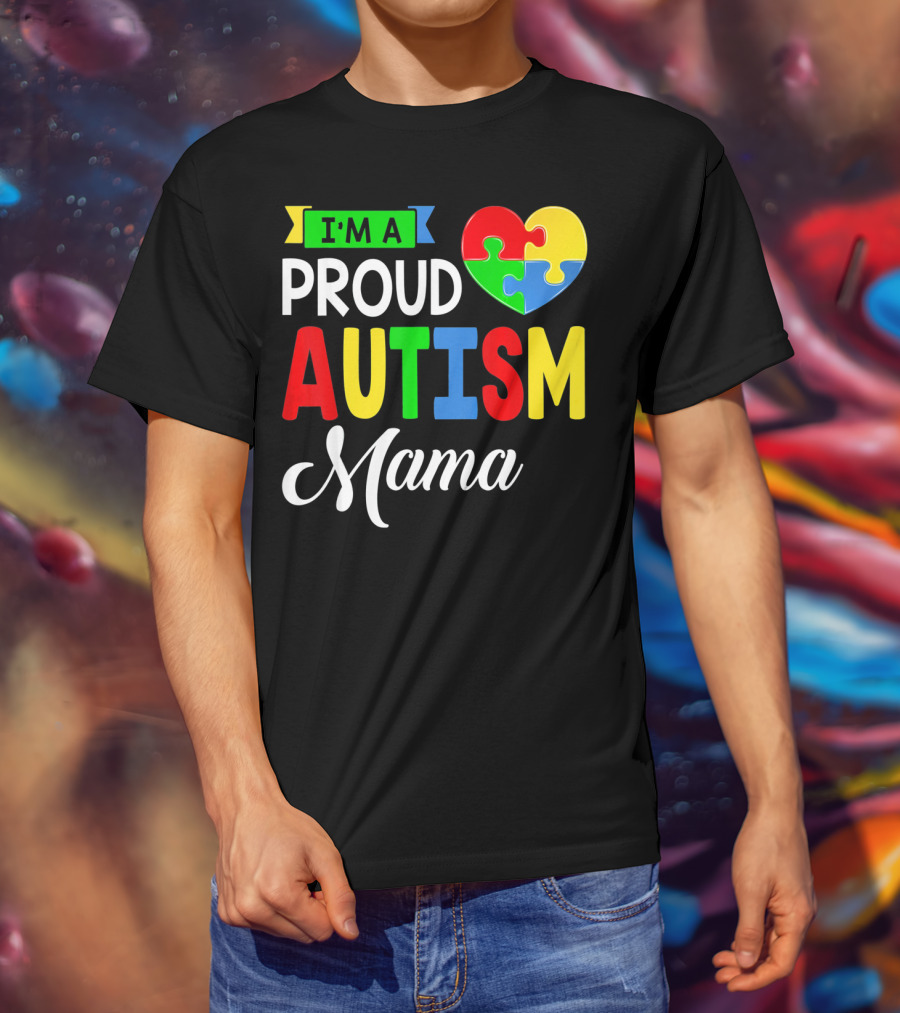 I'M A Proud Autism Mama Puzzle Heart Mamasaurus T-Shirt