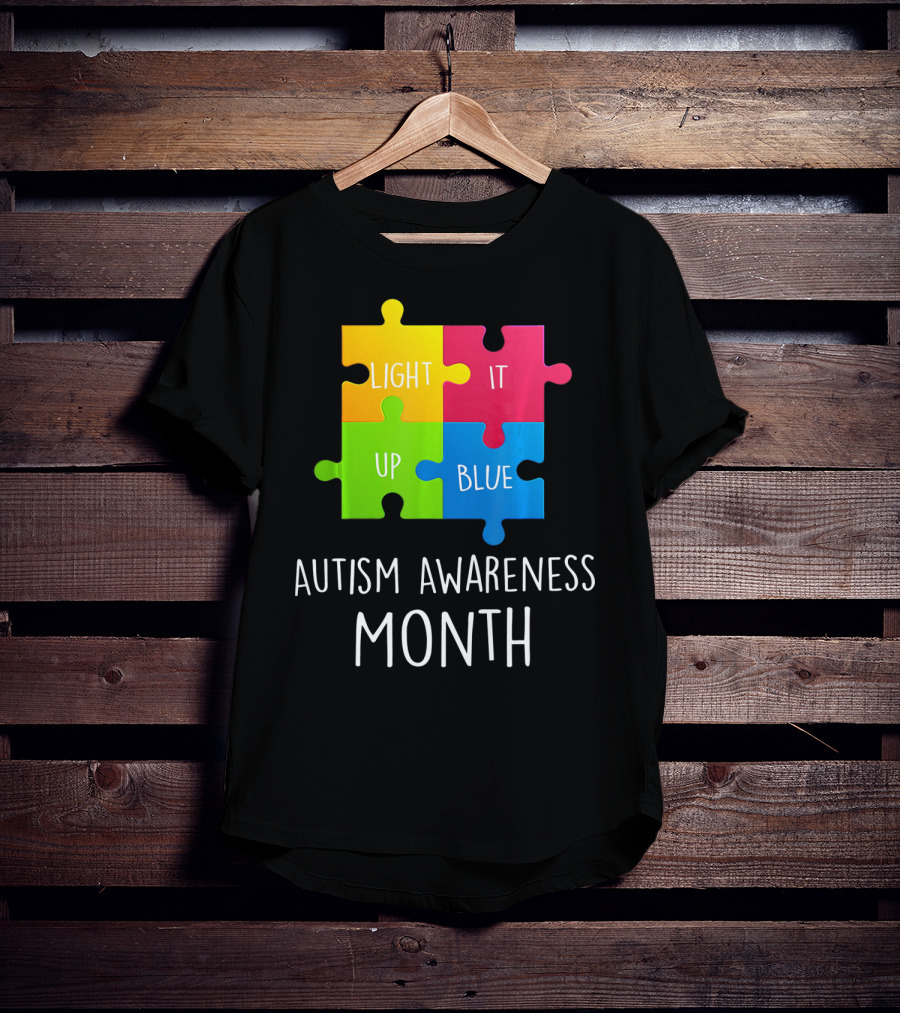 Light It Up Blue Autism Awareness Month Puzzle Piece T-Shirt