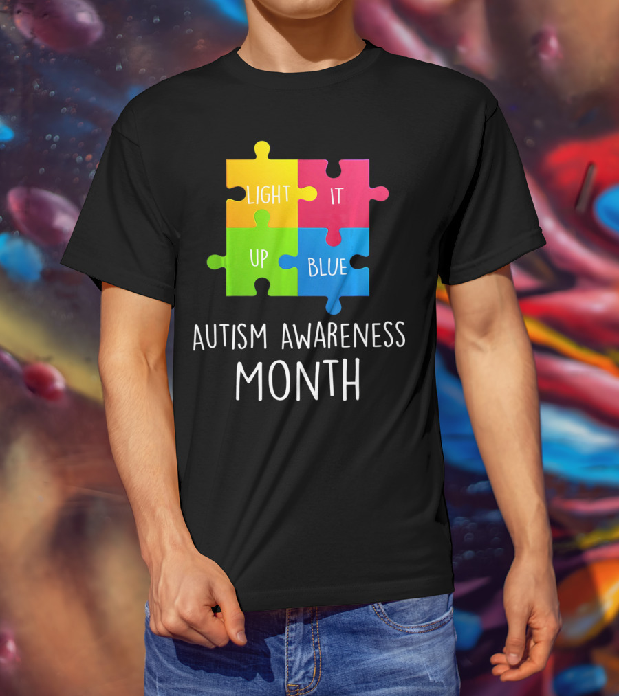 Light It Up Blue Autism Awareness Month Puzzle Piece T-Shirt
