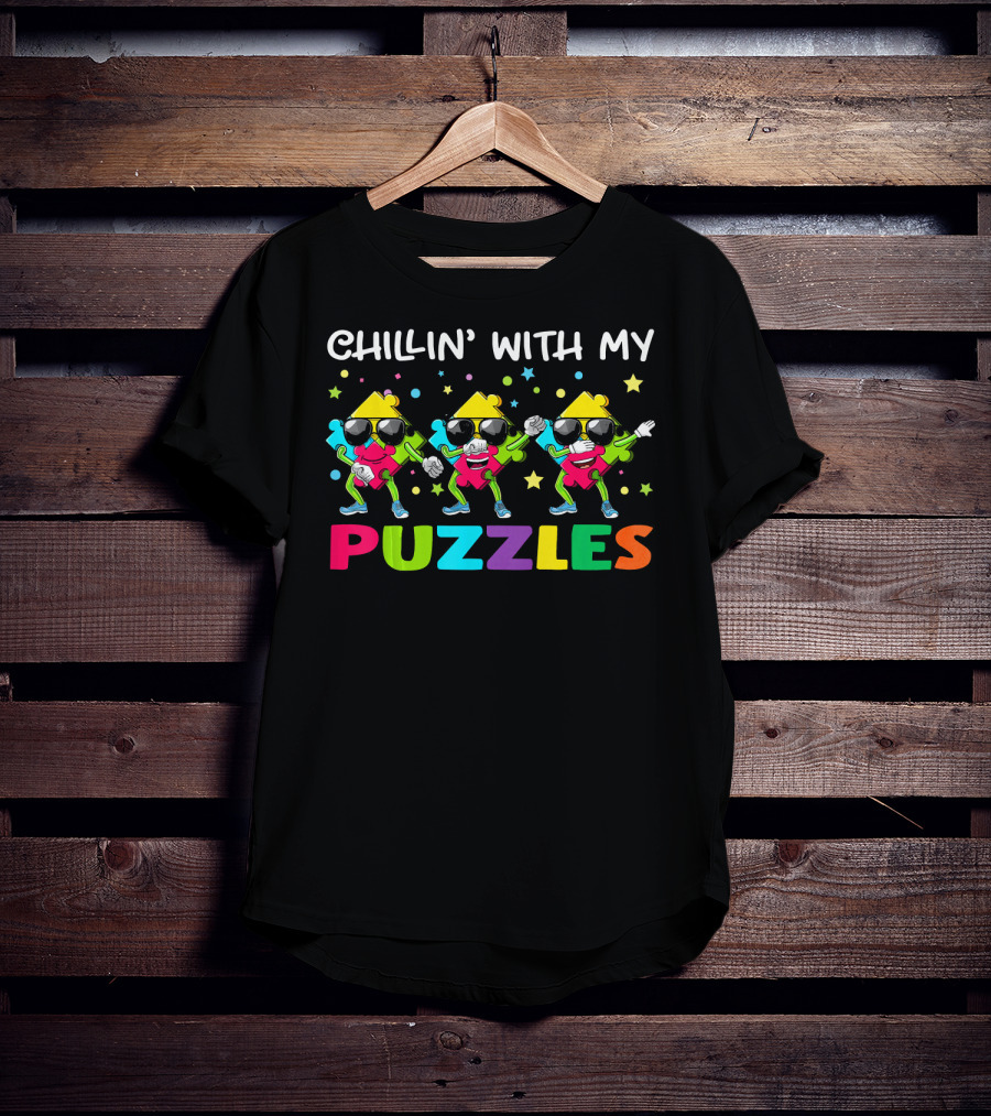 Chillin With My Puzzles Cool Dancing Characters With Autism Awareness T-Shirt