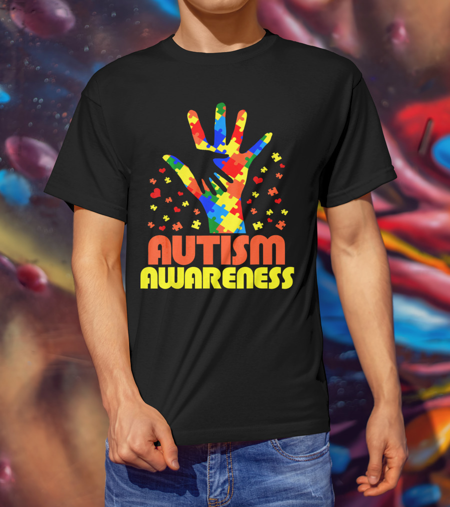 Autism Awareness Puzzle Piece Hand Son Daughter T-Shirt