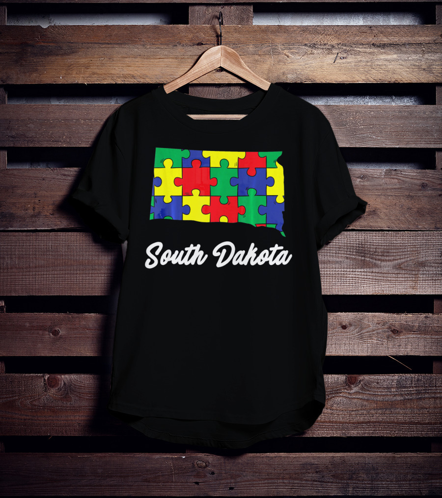 South Dakota Autism Awareness Puzzle Map T-Shirt