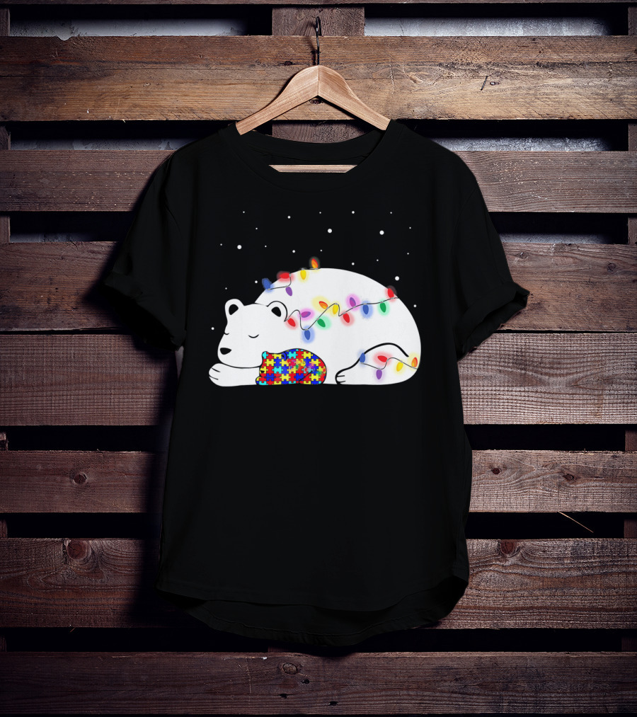 Autism Awareness Mama Bear Christmas Lights Puzzle T-Shirt