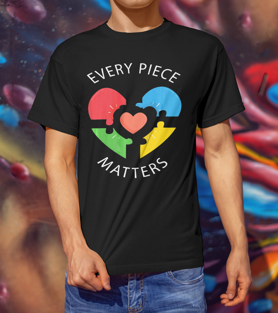 Every Piece Matters Puzzle Heart Colors Autism Awareness T-Shirt