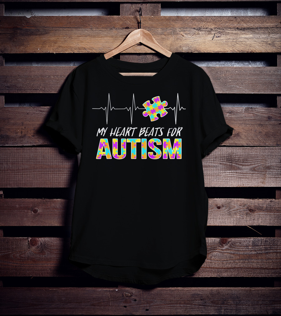 My Heart Beats For Autism Awareness Puzzle Piece T-Shirt