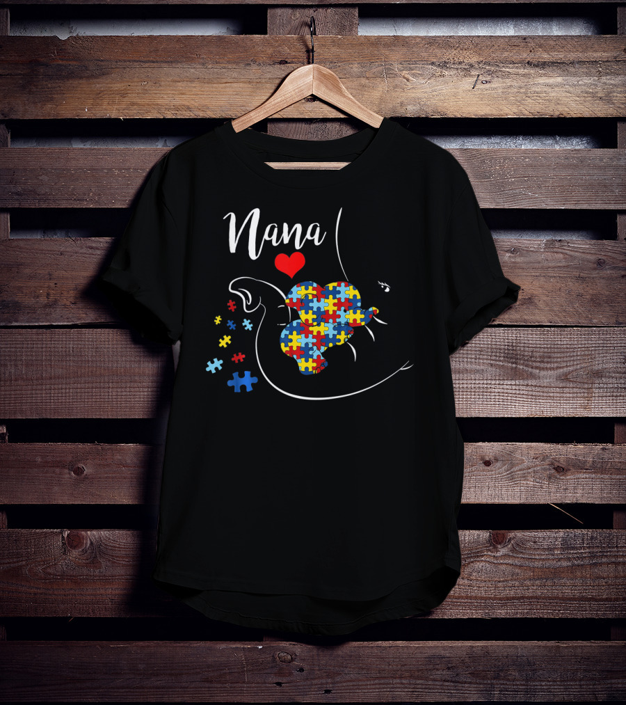 Nana Elephant Puzzle Heart Autism Awareness T-Shirt
