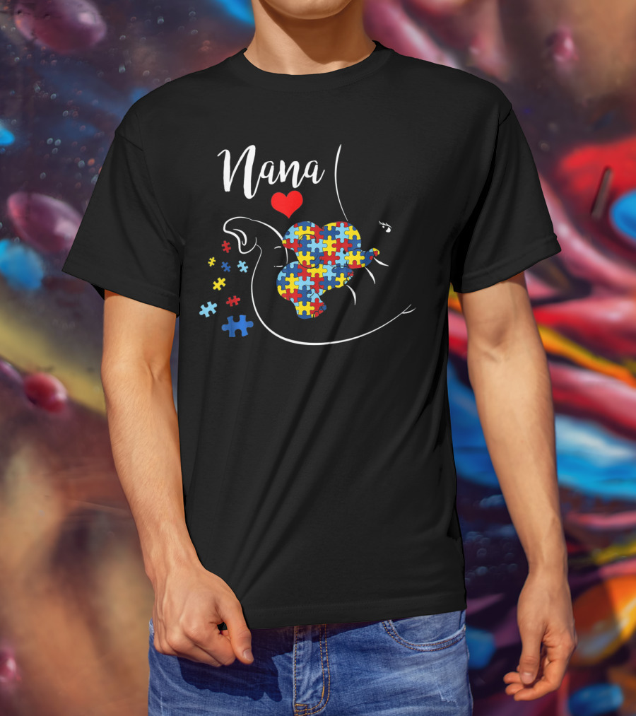 Nana Elephant Puzzle Heart Autism Awareness T-Shirt