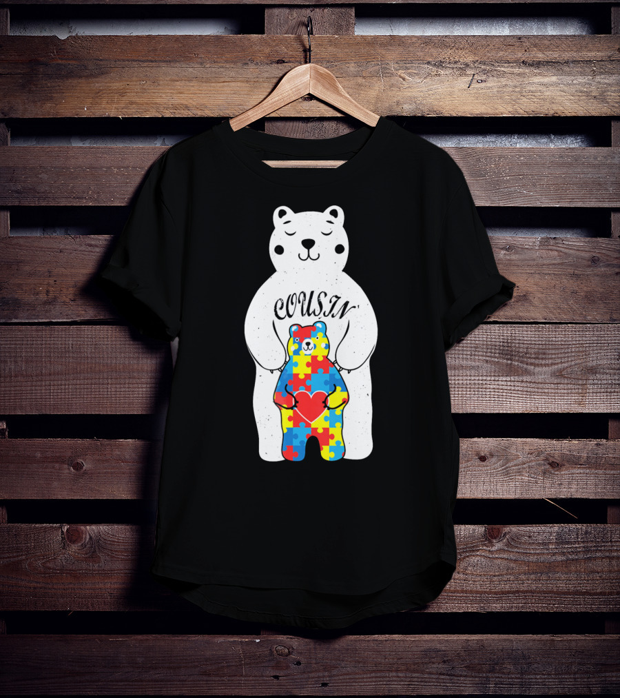 Cousin Bear Holding Autism Awareness Puzzle Heart ASD T-Shirt