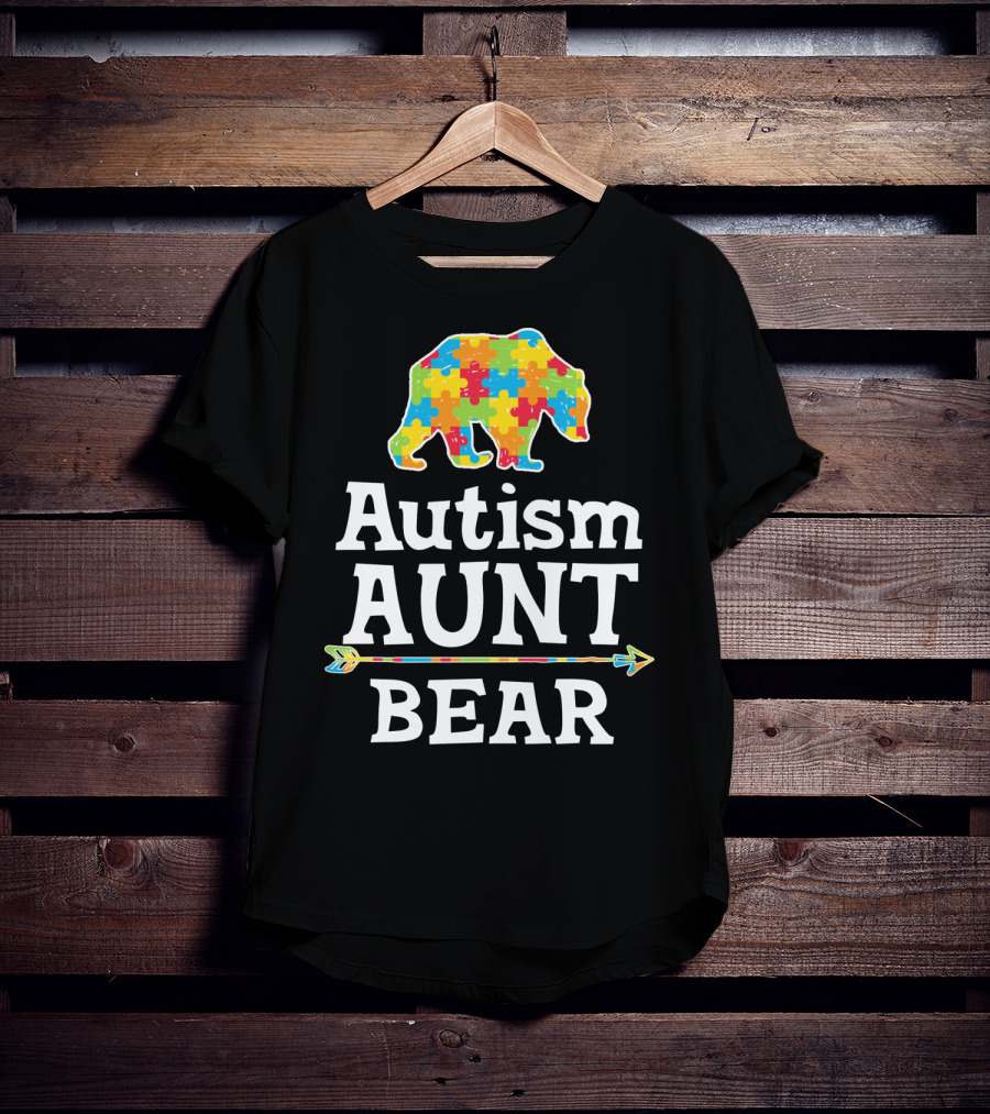 Autism Awareness Aunt Bear Puzzle Pattern Arrow T-Shirt