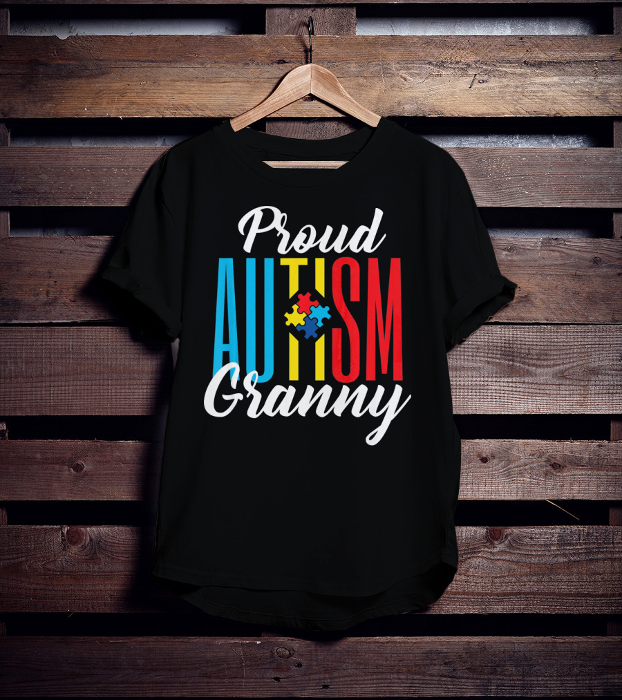 Proud Autism Granny With Colorful Puzzle Awareness T-Shirt