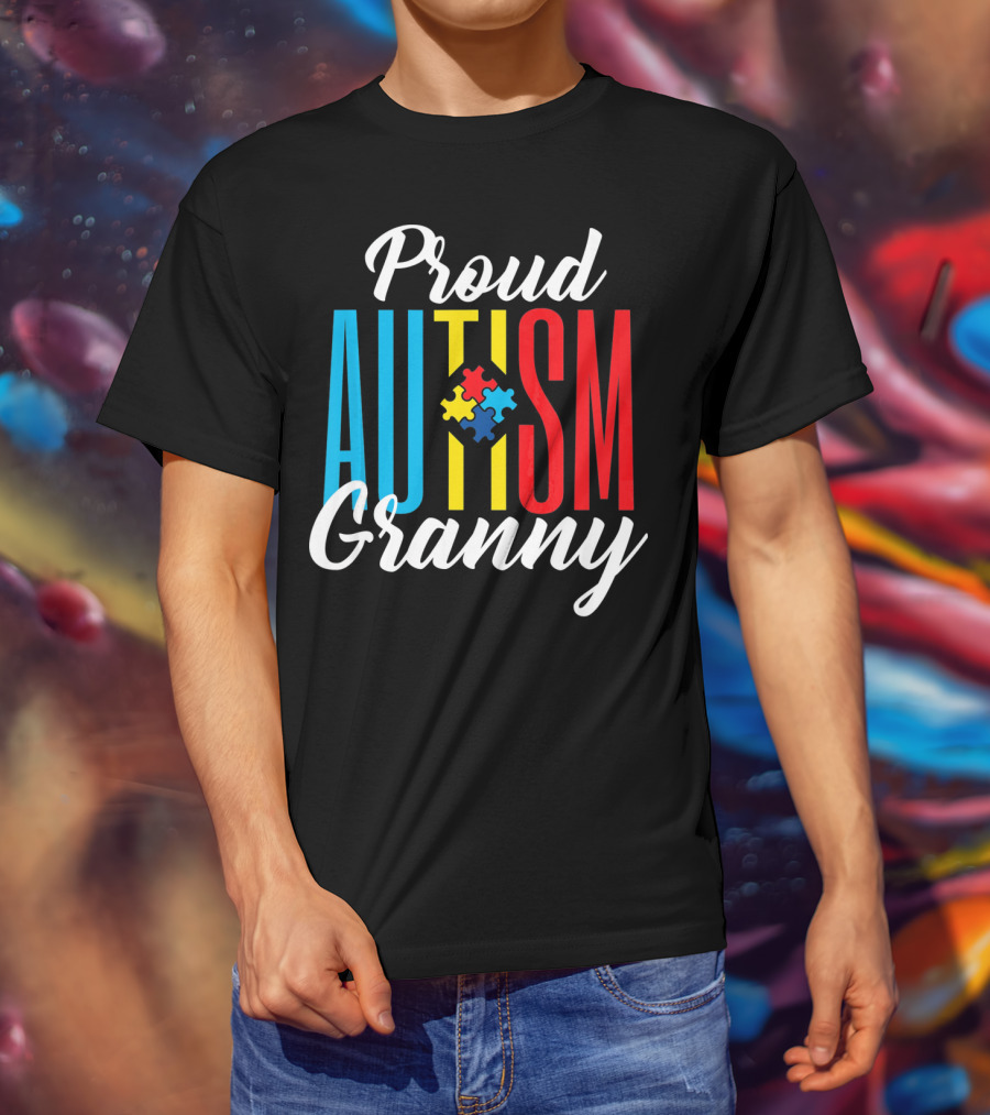 Proud Autism Granny With Colorful Puzzle Awareness T-Shirt