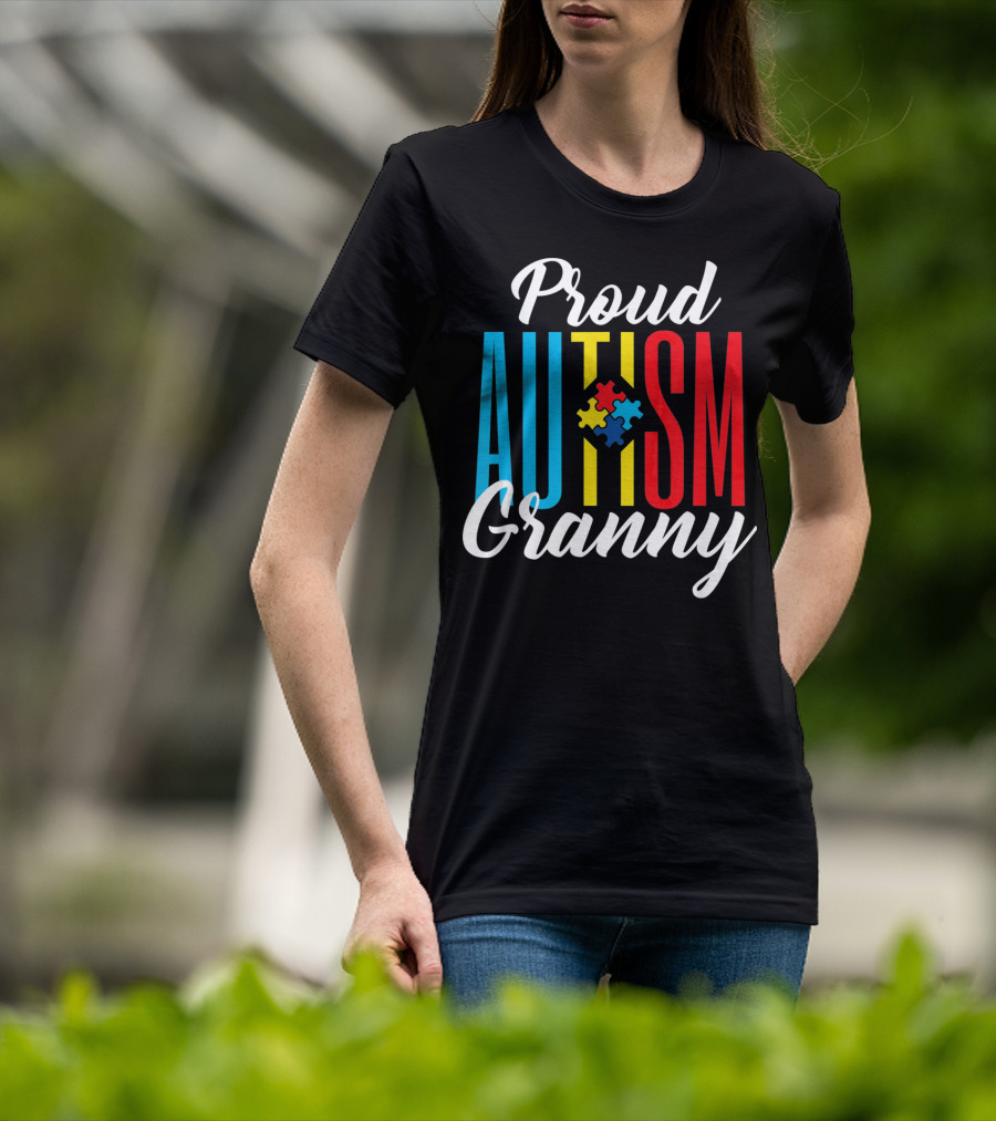 Proud Autism Granny With Colorful Puzzle Awareness T-Shirt