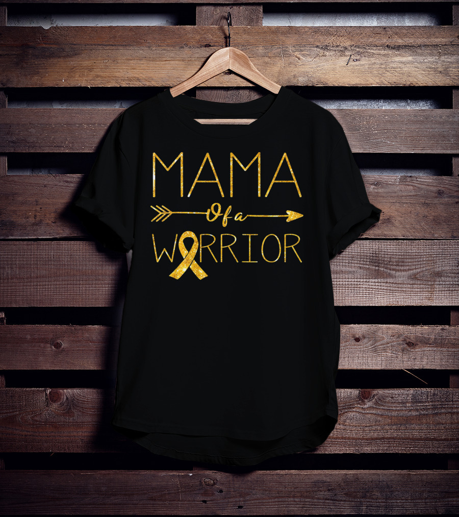 MAMA Of A Warrior Golden Ribbon Childhood Cancer Awareness T-Shirt