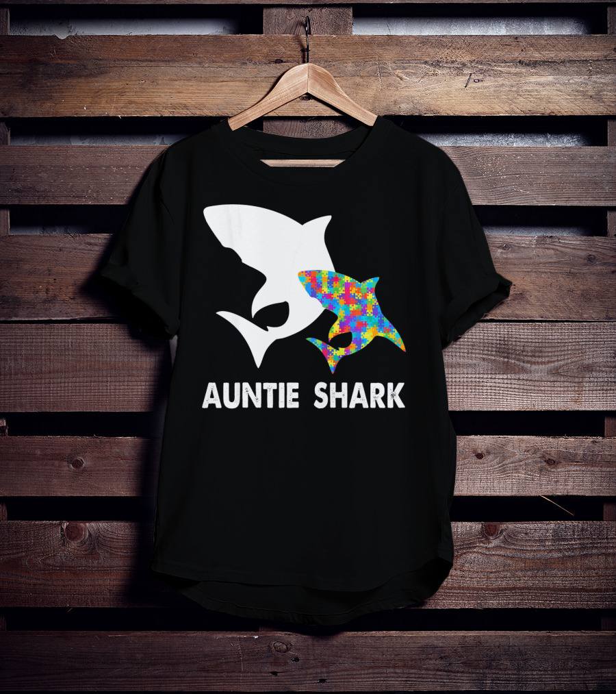 Auntie Shark Autism Puzzle Piece Warrior T-Shirt