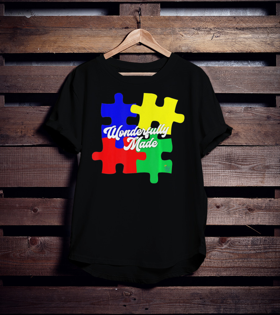 Wonderfully Made Autism Awareness Puzzle Pieces T-Shirt